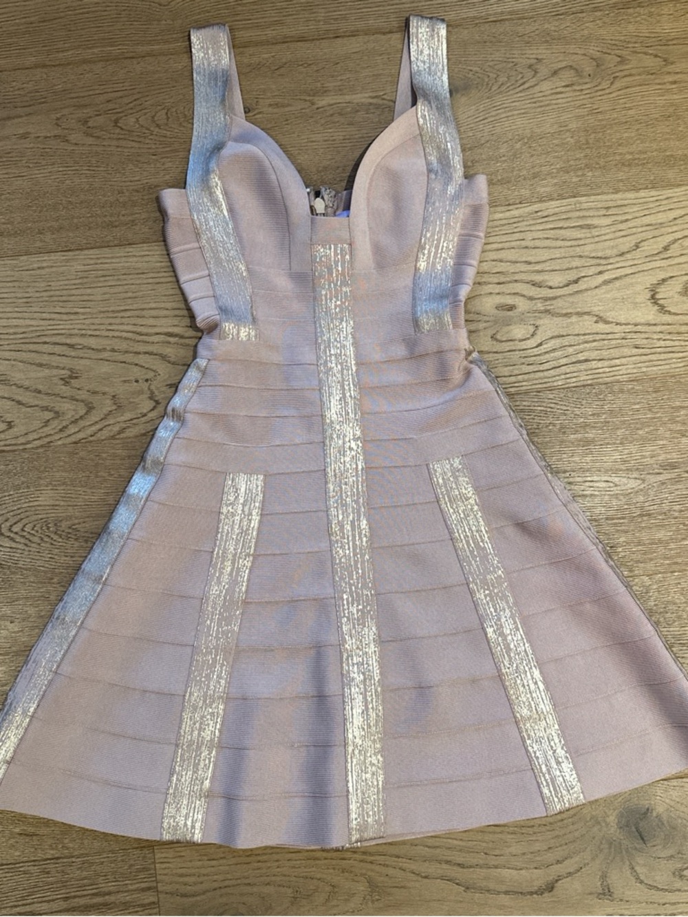 Herve Leger Pink Mini Dress with Silver Accents